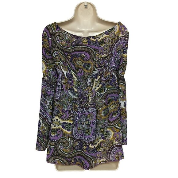 Michele Michelle Boho Paisley Blouse Top Small Purple Green White - Picture 3 of 5